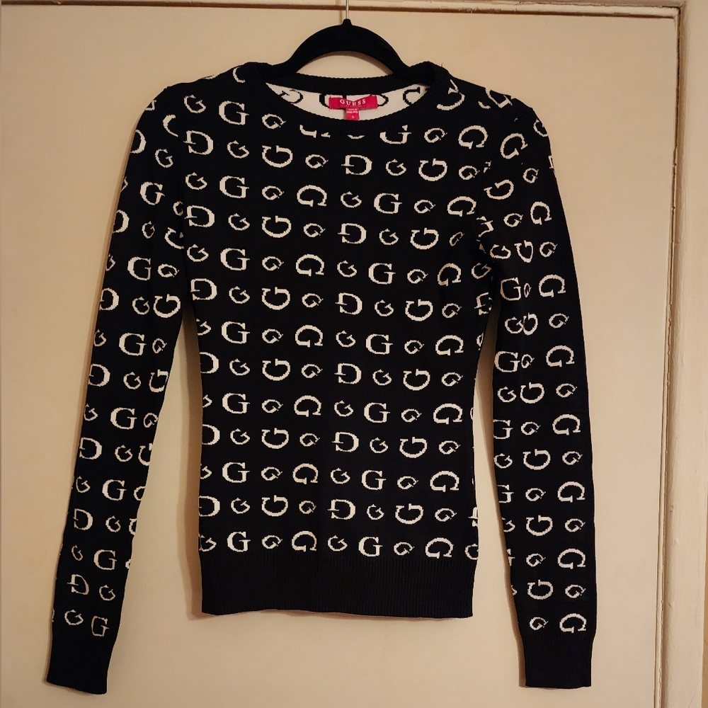 NWT! GUESS Women's Sweater Black, With White G's All Over The Sweater.